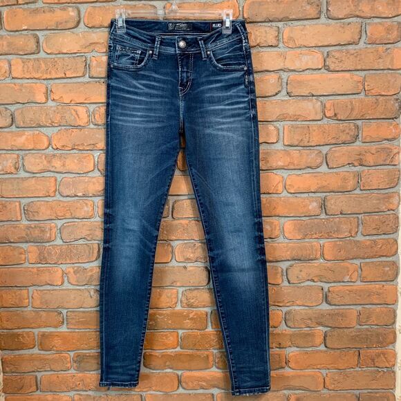 Silver Jeans Suki Skinny Jeans Donna – Vita Media, Lavaggio Dark Wash Met – 34W X 31L
